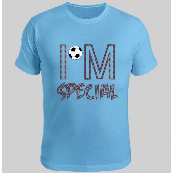 Футболка заклепками и карбоном мужская ,женская I m special (футбольный слоган)
